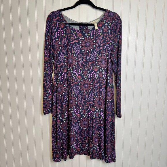 Matilda Jane New Resolution Purple Floral Long Sleeve Knit Dress L22 - Picture 2 of 4